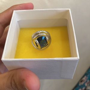 Andrea Marazzini Ring With A Blue Swarovski Crystal. Size 6. Rhodium.
